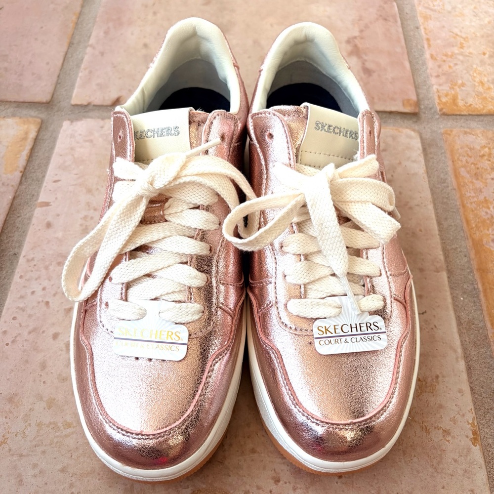 Skechers Women's Sport Court 2.0-Much Metallic Sneaker Sz 8 Rose Gold / Pink New - Picture 10 of 16